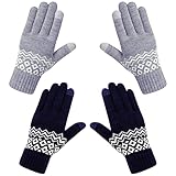 Chalier Fashion Handschuhe Damen Winter Warme Touchscreen Winterhandschuhe Schnee Blume Druck halten...
