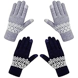 Chalier Fashion Handschuhe Damen Winter Warme Touchscreen Winterhandschuhe Schnee Blume Druck halten...