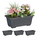 Relaxdays Blumenkasten 4er Set, drinnen & draußen, eckiger Blumentopf, HxBxT: 14 x 34 x 18,5 cm,...