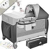 Kidiz® Babybett 3 in 1 Reisebett Kombi Set Baby Bett mit Wickelauflage Moskitonetz Laufstall Baby...