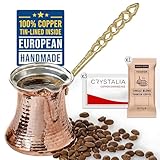 CRYSTALIA Premium Türkische Kaffeekanne Kupfer, Handgemachte Kupfer Cezve Kupferkanne für...