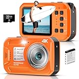 Unterwasserkamera 4K 16FT wasserdichte Kamera mit 32GB Karte 64MP Autofokus Dual-Screen Selfie zum...