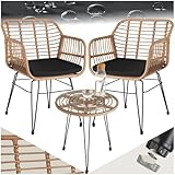 tectake® Outdoor Rattan Sitzgruppe, Möbel für 2 Personen, 3-TLG. Bistroset, Balkonmöbel,...