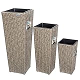 Casaria® Blumentopf 3er Set Polyrattangeflecht Übertopf Wasserabfluss Rattanoptik Outdoor...