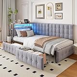 EINHOM Schlafsofa Tagesbett 90x200 cm, Polsterbett mit 2 Schubladen, Kinderbett mit...