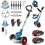 Rasentrimmer,48V Elektrischer Rasentrimmer mit 3 Arten von Schneidklingen,2Pcs 2000mAh Akku,4-in-1...