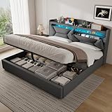 ZUUYEE Polsterbett Doppelbett 180x200 cm mit LED, USB C, Hydraulische Bett mit Stauraum und...