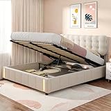 Zorvani Polsterbett 140x190cm mit Stauraum und Lattenrost, Doppelbett mit LED Beleuchtung &...