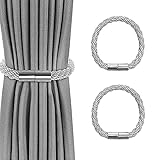 VEGCOO 2 Stück Magnetische Vorhang Raffhalter, Grau Raffhalter für Vorhänge mit Magnet,...