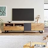 Merax TV Lowboard 180 cm Schwarz Wildeiche, TV Bank, TV Schrank mit 2 Schließfach und 2 Schublade,...
