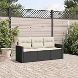 ZEYUAN 3-TLG. Garten-Sofagarnitur mit Kissen Schwarz Poly Rattan, Lounge Gartenmöbel Set,...