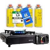 MAGNUM® Gaskocher inkl. 4x Gaskartuschen und Tragekoffer - Campingkocher mit Gaskartuschen –...