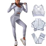 Veriliss Damen 3teiliger Gym Trainingsanzug 2024 Nahtlose Laufbekleidung Fitness Kleidung...