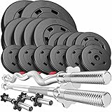 Hop-Sport Hantelset 75 kg 1x Langhantel-Stange, 1x SZ Curl-Stange, 2X Kurzhanteln, Gewichte 2x10kg /...