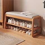 Moderne Schuhtruhe mit Stauraum, 2 Etagen, Massivholz, Ottomane mit Lederkissen, stilvolle...