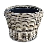 Spetebo Rattan Pflanztopf mit Kunststoff Einsatz - 33 x 24 cm - Garten Deko Blumenkorb Shabby grau -...