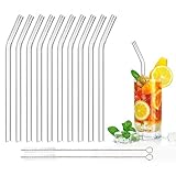 DONQL 10 Stück Glasstrohhalme Glas Wiederverwendbar Trinkhalme Qualität Trinkhalme aus Glas mit 2...