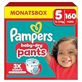 Pampers Baby-Dry Pants Größe 5, 160 Windeln, 11kg-17kg, 360° Passform hilft, Auslaufen zu...