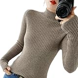 Damen Strickpullover mit halblangem Kragen, elegant, gerippt, für warmen Pullover, Shen Tuo, M
