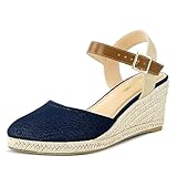 PIZZ ANNU Sandalen Damen Espadrilles Plateau Wedges Sandaletten mit Geschlossene Keilabsatz...