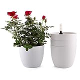 T4U 15cm Selbstwässernder Blumentopf mit Wasseranzeiger Weiß Blumentopf Set 4er-Set,...