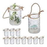 Relaxdays Windlicht, 12er Set, Glas mit Henkel, innen & außen, 10,5 x 7 cm, Hochzeit...