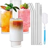 ZZXLOPEZ Cocktail 4er Set, 300ml/11oz Geriffelte, Eiskaffee, Saftglas, Longdrinkgläser mit 4...