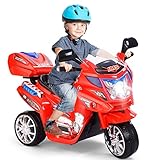 GOPLUS 6V Elektro Kindermotorrad mit 3 Rädern, Elektromotorrad inkl. Licht & Pedal &...