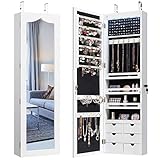 GIANTEX Schmuckschrank mit 5 LED, Schmuckregal Schmuckkommode mit Ganzkörperspiegel,...