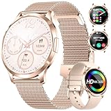 Smartwatch Damen Telefonischer Anruf Dünner 1.32' HD AMOLED Touchscreen Smartwatch Damen Roségold...