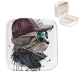 Schmuckkästchen aus PU-Leder für kleine Schmuck, Reiseetui, Katze, cooles Tier