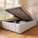 Polsterbett 90x200, Einzelbett mit Stauraum und Lattenrost, Ohne Kopfteil Bettrahmen mit...