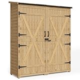 Blishom Gartenschrank Holz, Outdoor Geräteschrank, Gerätehaus mit Tür, Böden, Geräteschrank,...