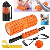 Faszienrolle, Qveetry Foam Roller Faszienrolle Sets mit Massageroller Stab, Widerstandsbänder...