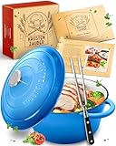 KRUSTENZAUBER Gusseisen Topf [inkl. Fleischgabel] - Hochwertiger 26cm Schmortopf backofengeeignet -...