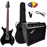 HEAVY METAL SET - ELEKTROGITARRE HEAVY SCHWARZ - VERSTÄRKER 45 WATT - TASCHE - BAND - 3xPIK -...