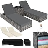 tectake 2er Lounge Sonnenliegen Set Plus Tisch – inkl. 2 Bezugsets und Schutzhülle, Outdoor Poly...