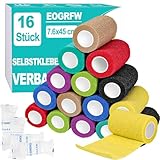 EOGRFW 16 Roll Selbstklebender Verband,7,6 cm x 4,5 m Selbsthaftende Bandage Fixierbinde,Haftbandage...