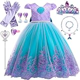 YYDSXK Prinzessin Kleid Mädchen, Meerjungfrau Kostüm Kinder Mädchen Kleid mit Kronen Halsketten...