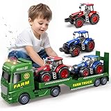 Tacobear Traktor Spielzeug mit Anhänger, Großer Bauernhof Traktor mit Licht und Sound Auto...