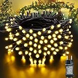 Moxled Lichterkette Weihnachtsbaum - 10M 100 LED Warmweiß Lichterkette Außen Strom mit Timer...