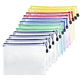 Fousenuk 12 Pcs Dokumententasche mit Reißverschluss A4, Wasserdichte Document Case, Mesh Plastic...