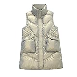 Damen Westen Damen Lange Steppweste Winter Daunenweste Lange Übergangsjacke Gesteppt Leichte Warme...