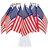 AhfuLife Klein USA Flagge, 15 Stück Amerikanische Mini Handgehaltene Flaggen mit 30cm weißem Pole...