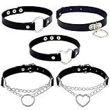 Huture 5 Stück PU Leder Halskette Damen Halskette Set Punk Rock Choker Herz Leder Kragen Kropfband...