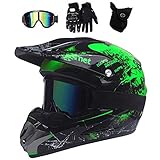 UIGJIOG Motorradhelm,Motocross Helm,Helm Kinder,Helmets Kinder-Cross-Helm, Road Helm mit Handschuhe...