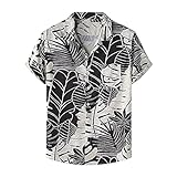 BIBOKAOKE Kurzarmhemden Herren Sommer Hawaii Blumenhemd Dünne Leinenoptik Farbe Streifenspleiß...