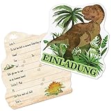 BETESSIN 12x Dino Einladungskarten zum Kindergeburtstag Dinosaurier Einladungen für Kinder zum...