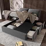 Rtopsu Polsterbett Doppelbett 140x200 cm mit 3 Stauraum Schublade, Bett mit Stauraum und Kopfteil,...