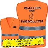 Lustiges Party-Set: Warnweste „Hallo I Bims Euer Tagesvollster“ + 30m Absperrband...